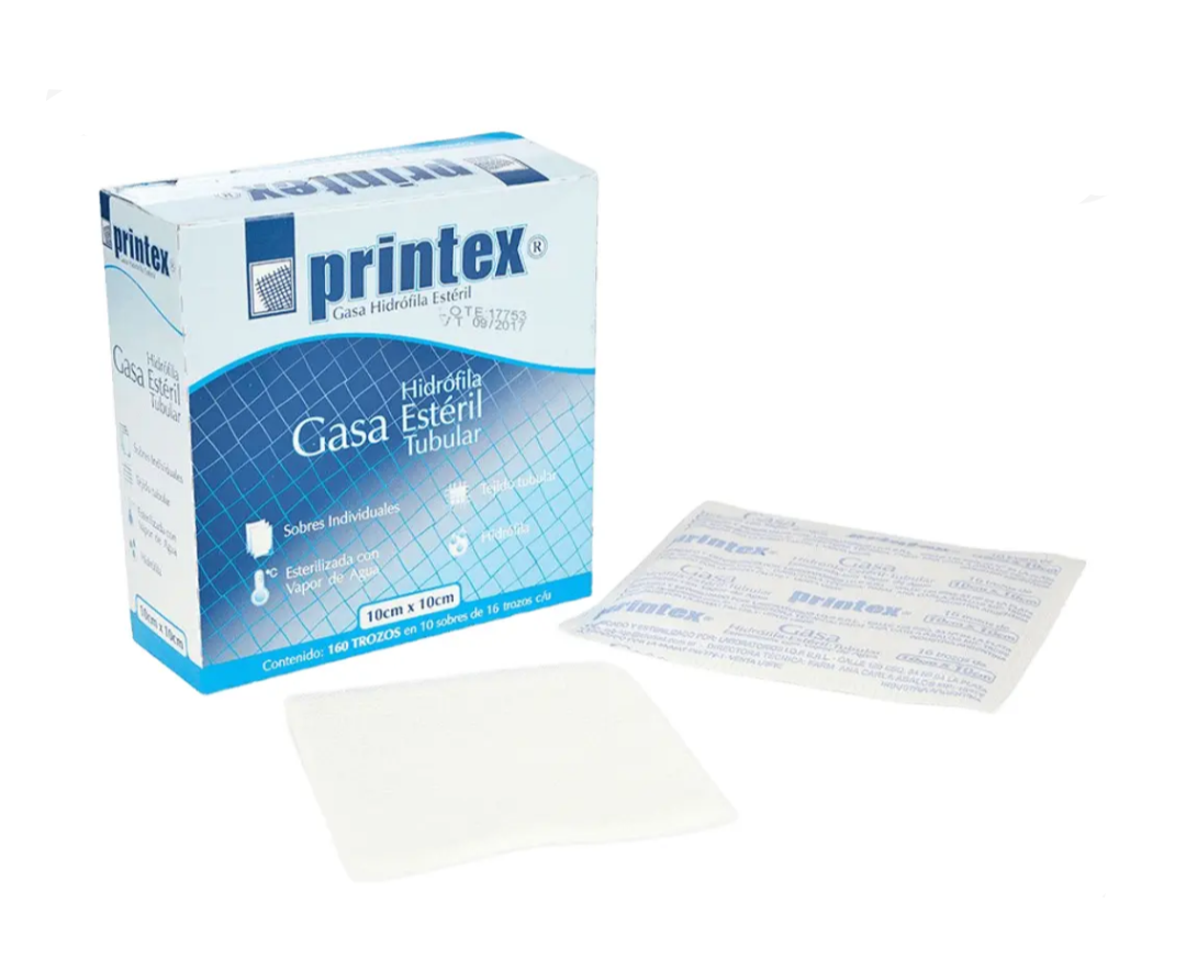 PRINTEX Gasa Estéril 10x10 N°5
(10 sobres x16 Trozos)